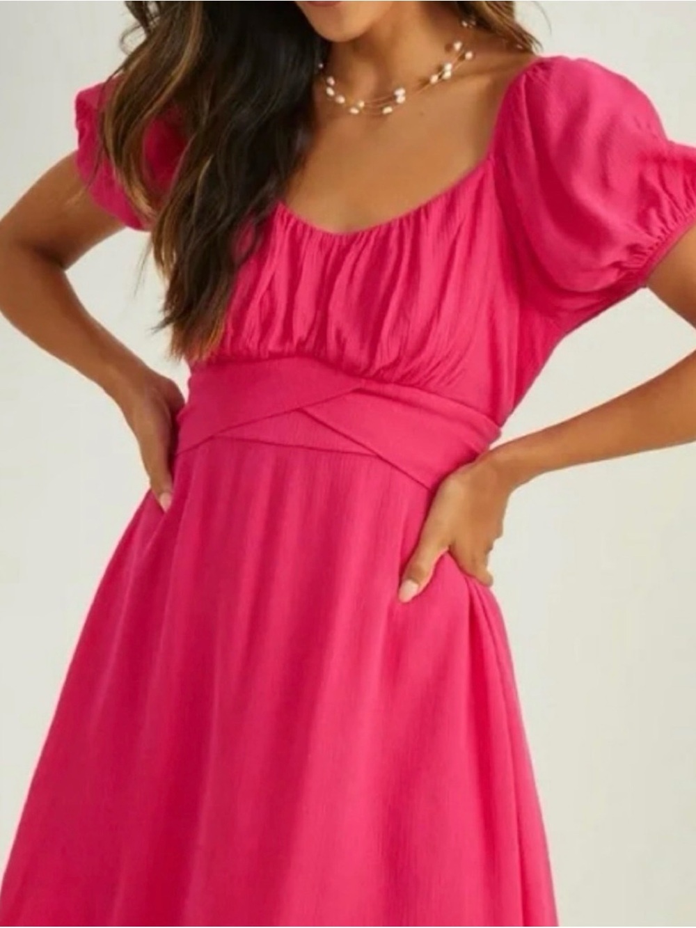 Altar'd State Hot Pink Puff Sleeve Midi Dress